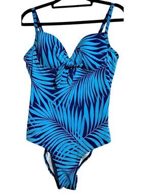 Islander Womens One-Piece Swimsuit Size 8 Blue Leaf Print Nylon/Spandex
